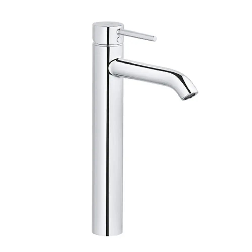 Hochglänzender Chrom-Wasserhahn von Kludi mit schmalem Auslauf und seitlichem Hebel zur Regelung des Wasserflusses. Minimalistisches Design für moderne Waschbecken.